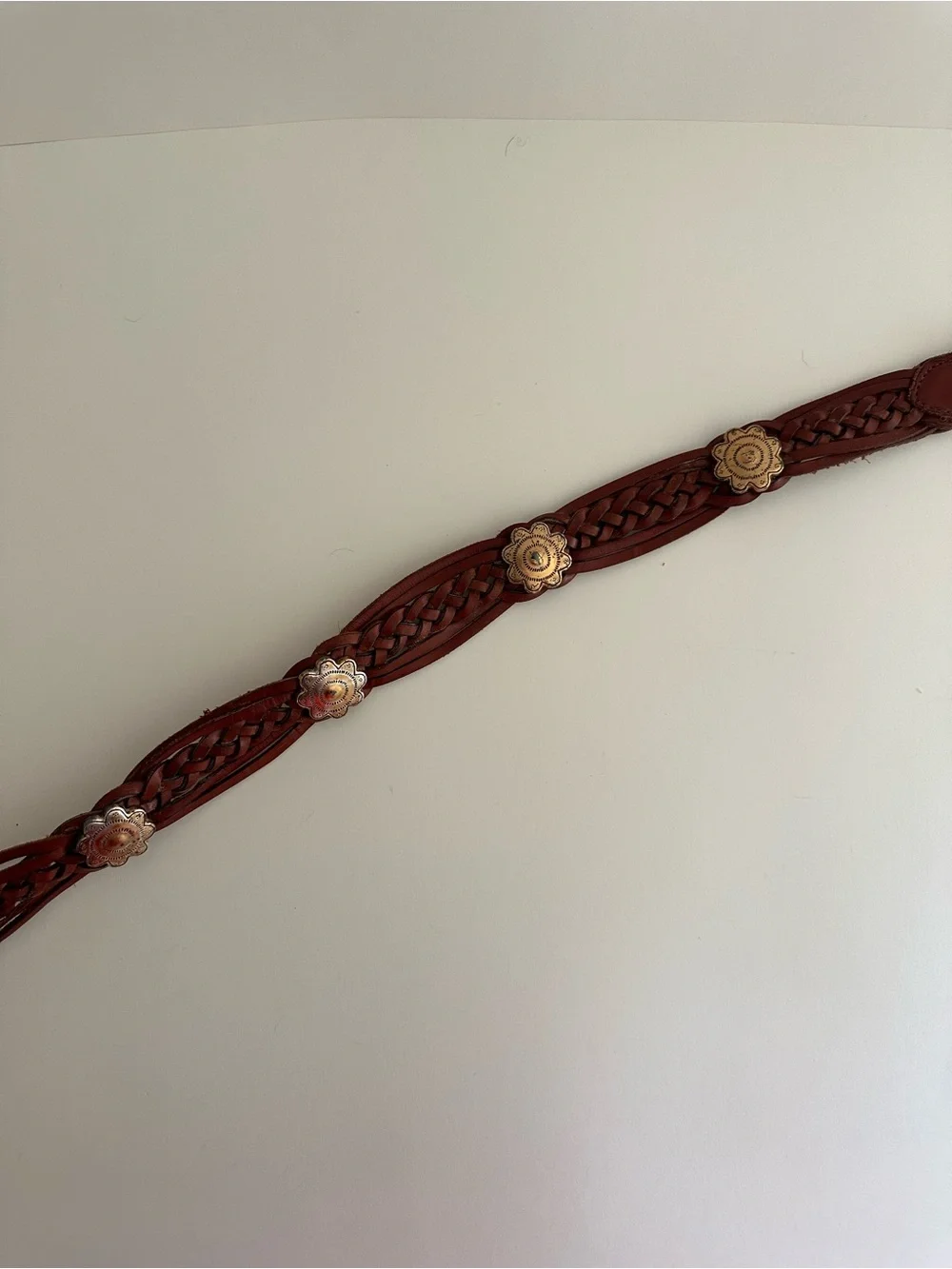 Fossil vintage brown leather braided western style silver accent belt